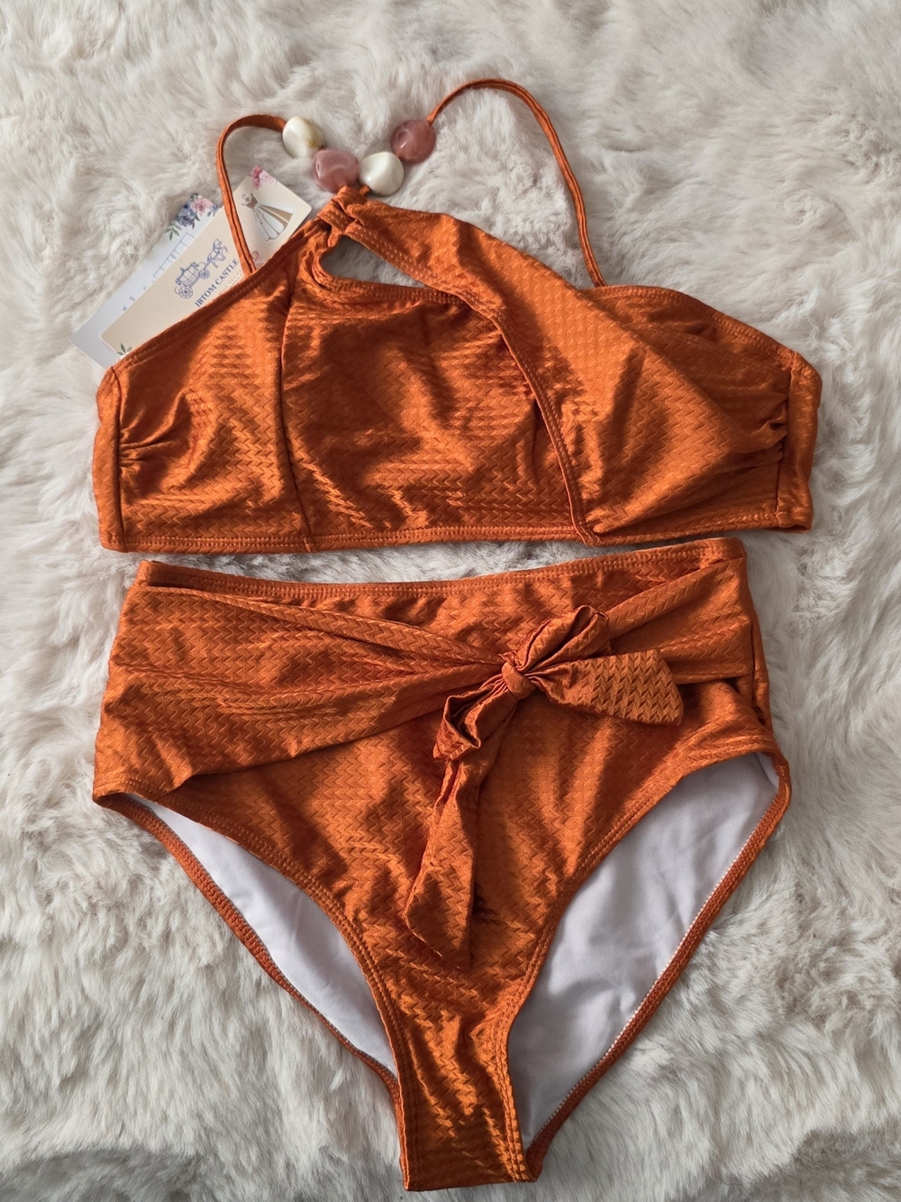 Ibtom Castle High-Waist Orange Bikini Set with Front Tie
